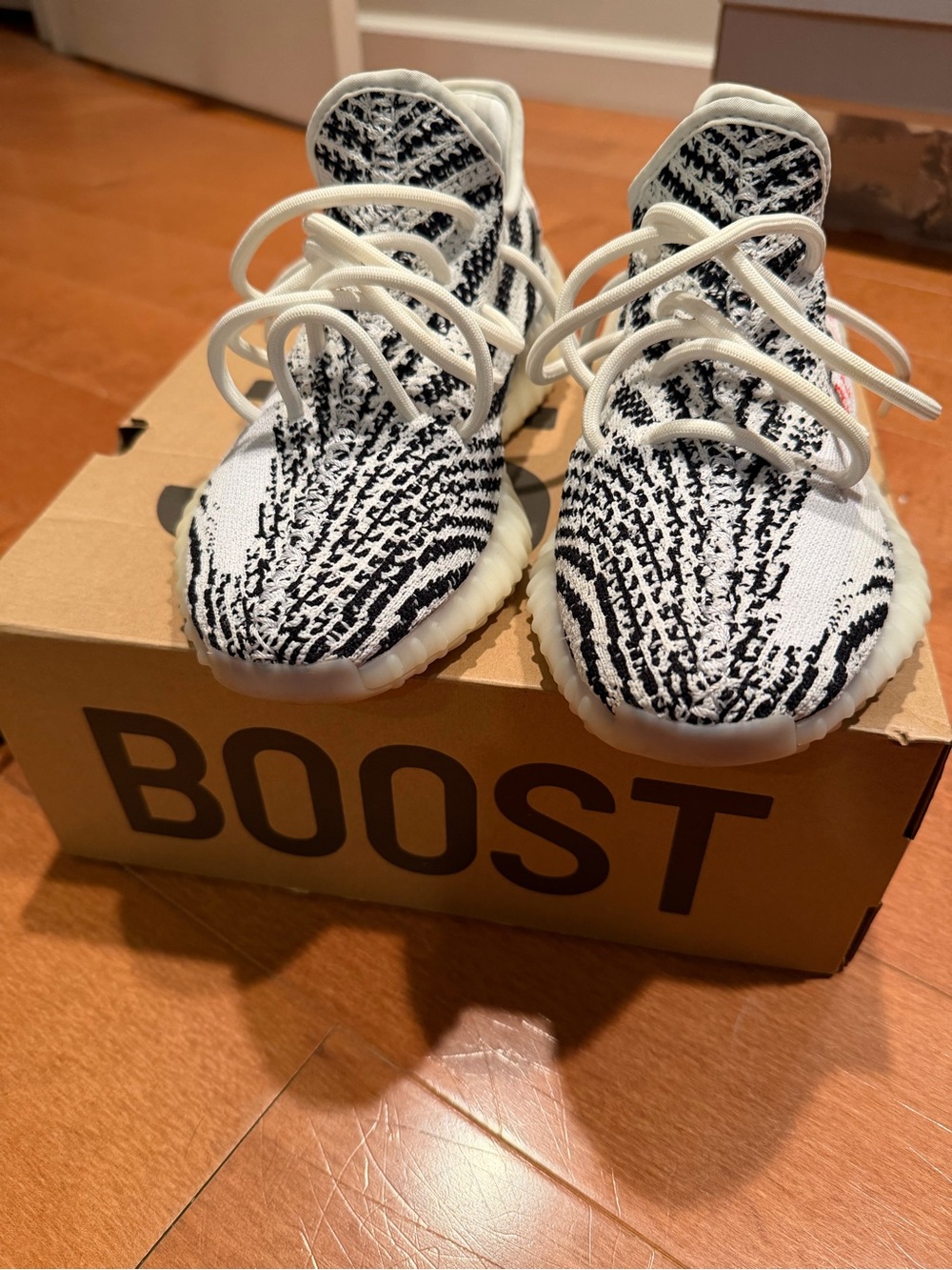 Yeezy Kids Zebra Pattern Knit Sneakers - White & Black